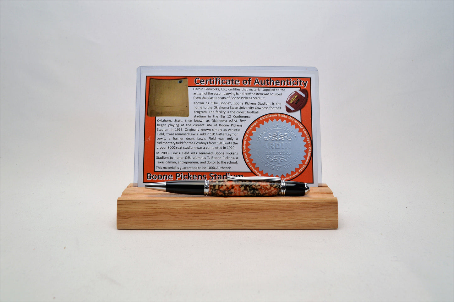Handcrafted Pen Made From Oklahoma State Boone Pickens Plastic Stadium Seats