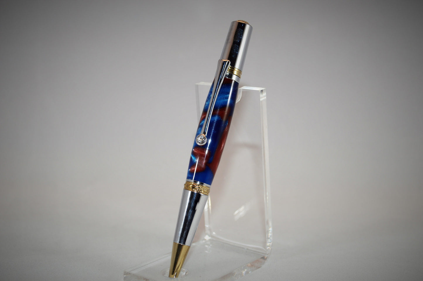 Majestic Squire Twist Pen in Gold Titanium and Chrome Finish with Swarovski Crystal Made with Mulitcolored Acrylic