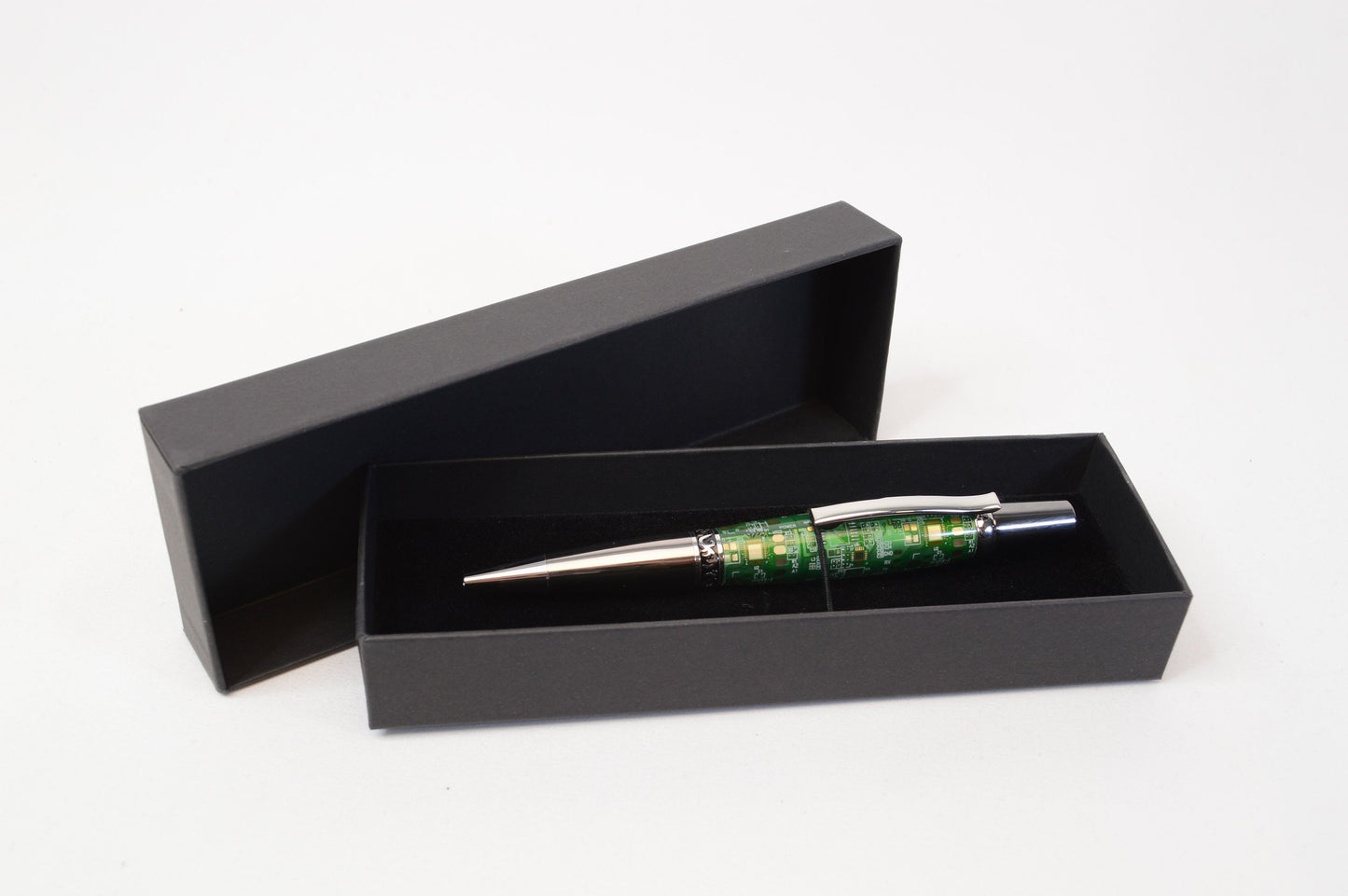 Unique Circuit Board Acrylic Twist Pen - Black Titanium and Platinum Finish, Elegant Design