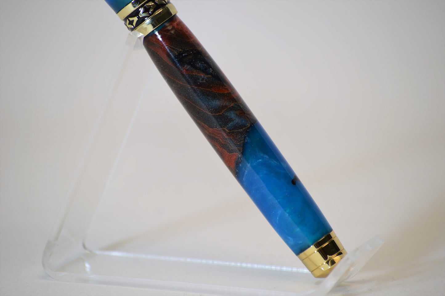 One of a Kind Fountain Pen in Gold with Hybrid Acrylic and Maple Burl Body