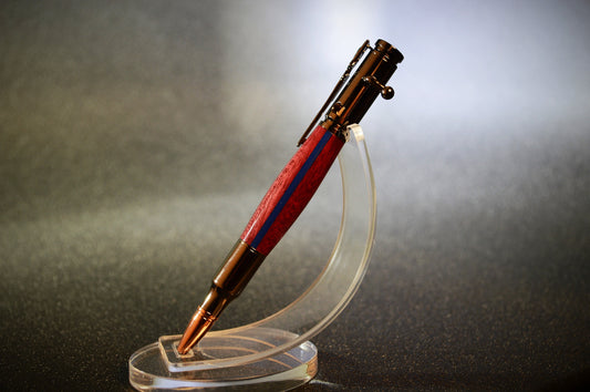 Thin Blue Line Law Enforcement Bolt Action Bullet Pen in Purpleheart Wood and Gunmetal Finish
