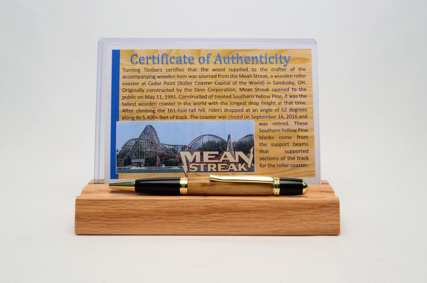 Handcrafted Pen Made From Cedar Point's Mean Streak Wooden Roller Coaster