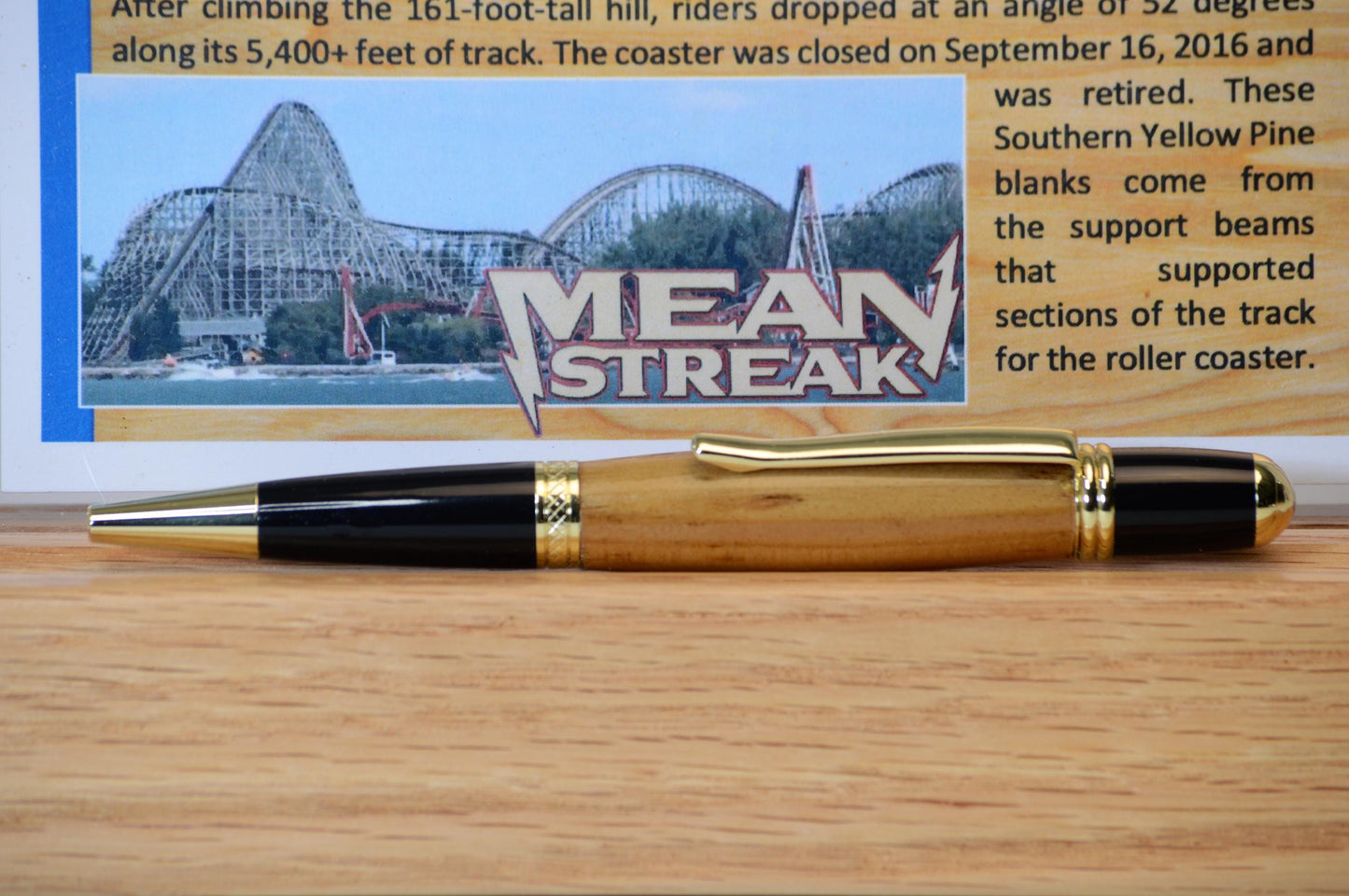 Handcrafted Pen Made From Cedar Point's Mean Streak Wooden Roller Coaster
