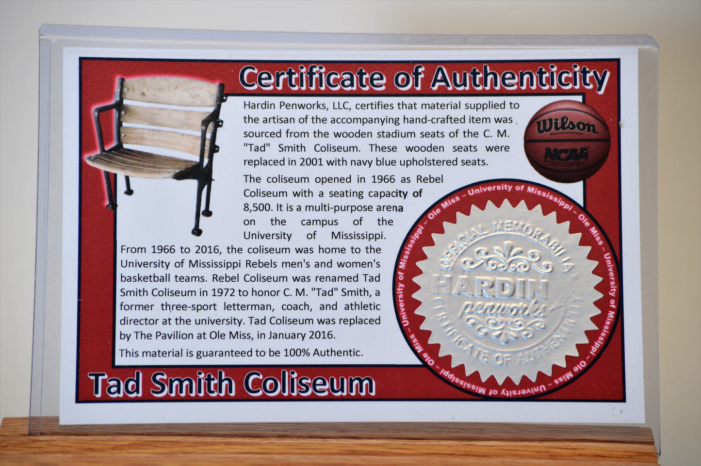 Handcrafted Pen Made From University Of Mississippi Tad Smith Coliseum Wooden Stadium Bleachers