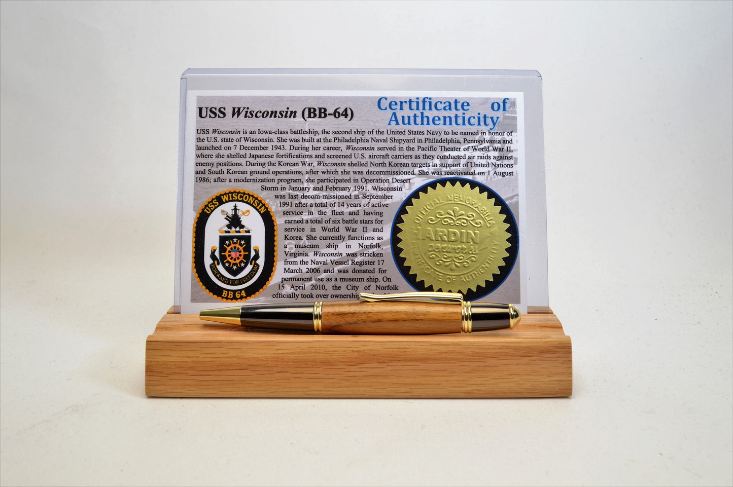 Handcrafted USS Wisconsin Battleship - Gold and Gunmetal Twist Pen