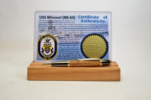 Handcrafted USS Missouri - Classic Gold and Gunmetal Twist Pen Made From Wood From the Battleship USS Missouri.