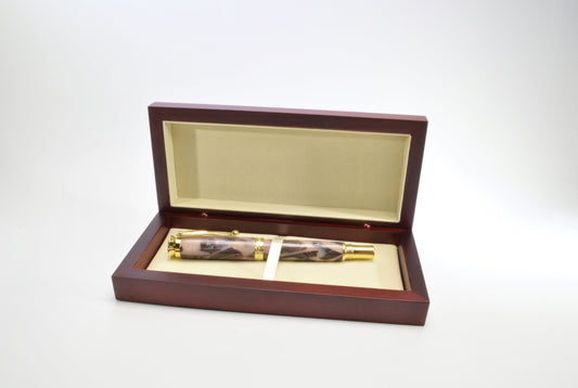 Handcrafted Twist Pen Made With Fordite From The Corvette Factory in Gold Finish