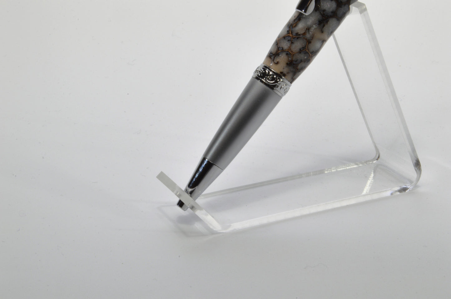 Unique Classic Twist Pen in Chrome and Satin Chrome with Handcrafted Acrylic and Sweet Gum Ball Body.