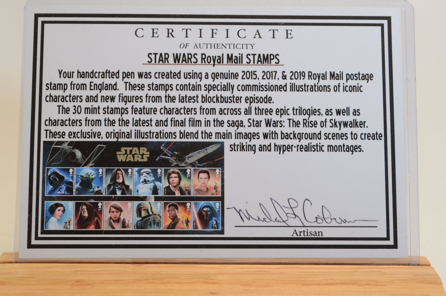Handcrafted Pen Featuring a Darth Vader Star Wars Royal Mail Stamp Cast In Acrylic