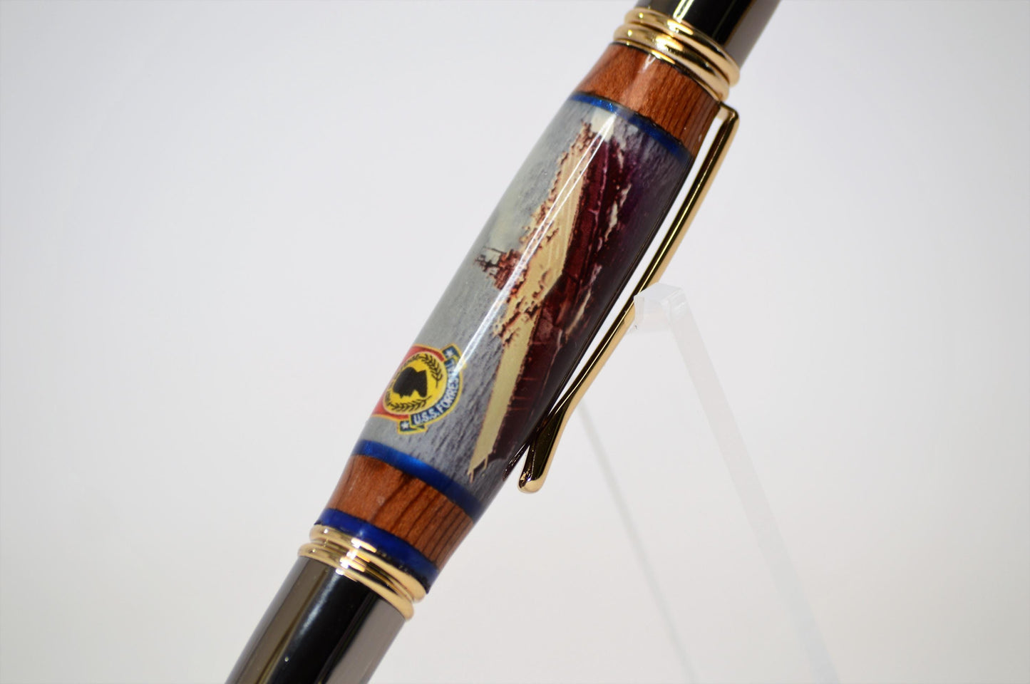 Handcrafted Twist Pen Made From Cast Acrylic and Wood From the Aircraft Carrier USS Forrestal