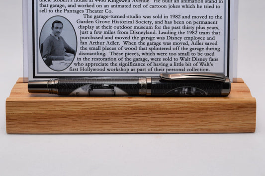 Handcrafted Rollerball Pen Featuring a Small Piece of Wood From Walt Disney's First Garage Studio in Hollywood, CA and Cast in Acrylic.
