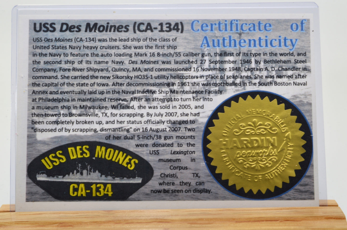 Handcrafted Pen Made with Wood From The USS Des Moines in Gold and Gunmetal Finish