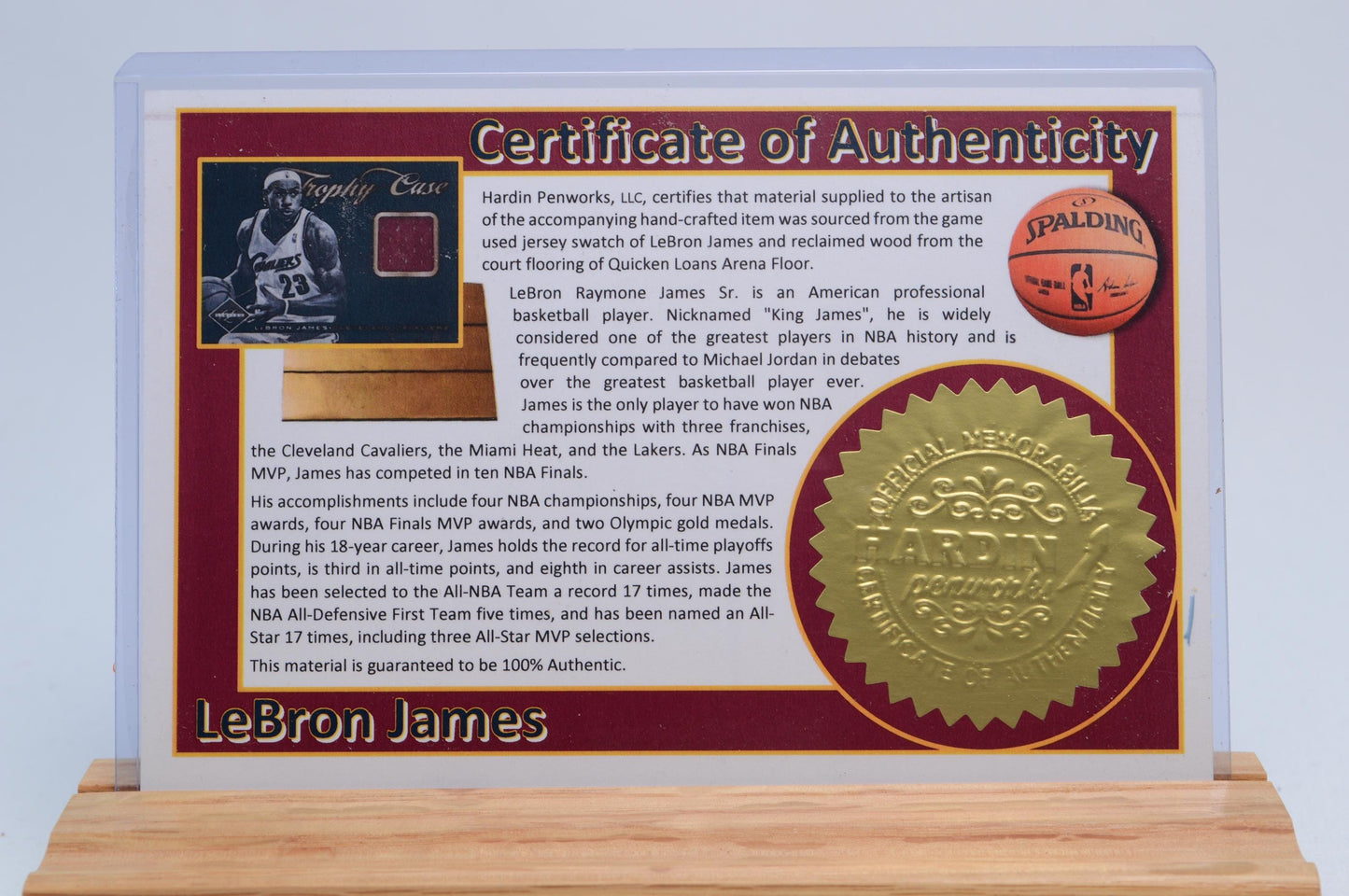 Handcrafted Pen Made With a Swatch From A Lebron James Game Used Jersey and Wood From Quicken Loans Arena Floor