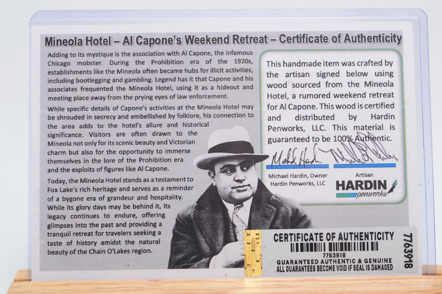Handcrafted Twist Pen Made of Wood From the Mineola Hotel - Al Capone's Weekend Retreat
