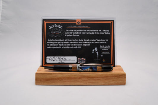 Handcrafted Twist Pen made from Whiskey Barrel and Frank Sinatra Stamp in Gunmetal & Black Chrome Finish