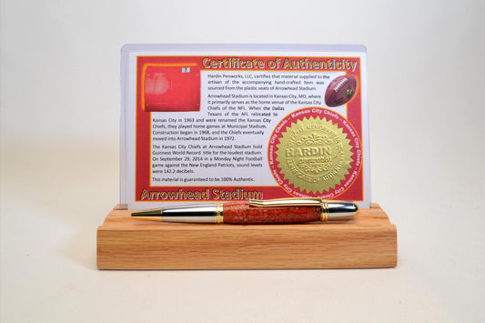 Handcrafted Pen Made From Kanas City Chiefs Arrowhead Stadium Seat