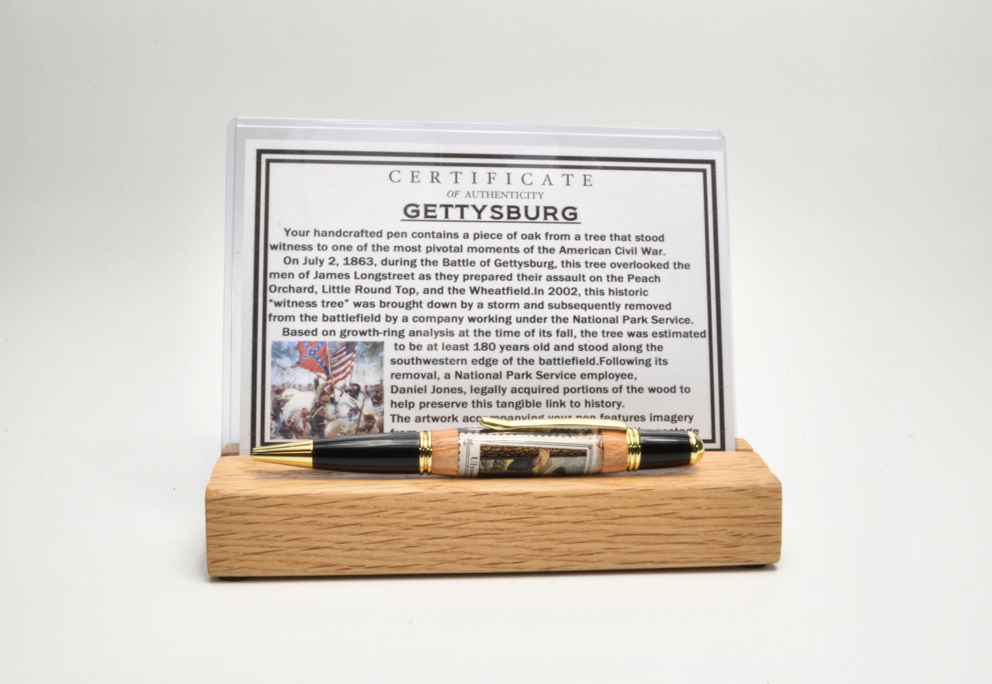 Handcrafted Gettysburg Twist Pen Made With a General Grant U.S. Stamp and Witness Wood in Gold and Black Chrome Finish