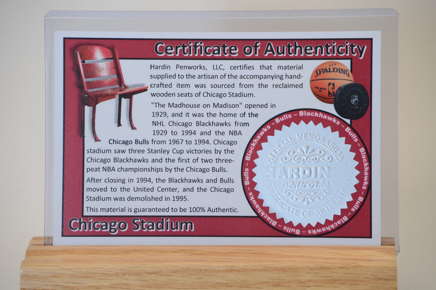 Handcrafted Pen Made From Chicago Bulls Chicago Stadium Wooden Stadium Seats