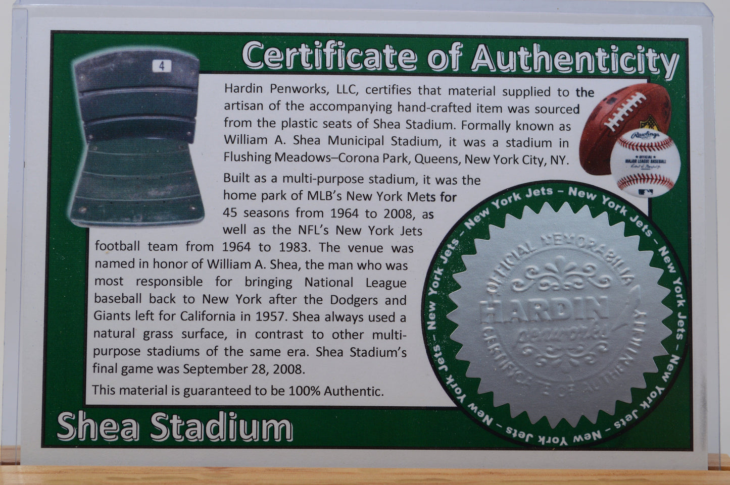 Handcrafted Pen Made From New York Jets Shea Stadium Plastic Stadium Seats