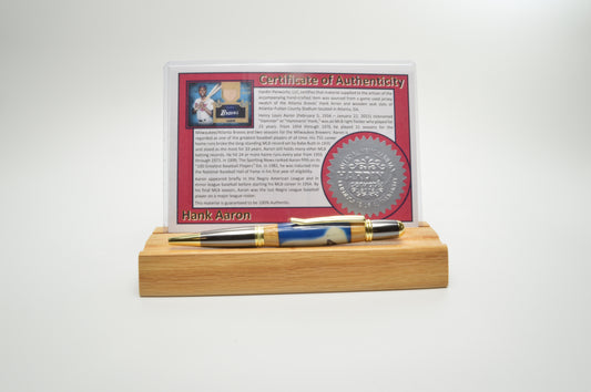 Handcrafted Pen Made With A Hank Aaron Game Used Jersey Swatch & Fulton County Stadium Seat Wood
