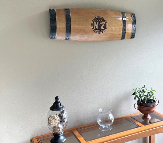 Whiskey Barrel Wall Hanging, Wall Art From A Used Oak Whiskey Barrel Assembled and Laser Engraved By Jack Daniel's Craftsmen