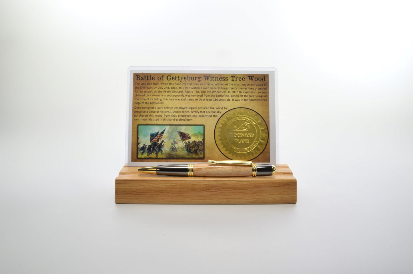 Handcrafted Gettysburg Battlefield Witness Wood Pen in Gold Titanium and Black Titanium