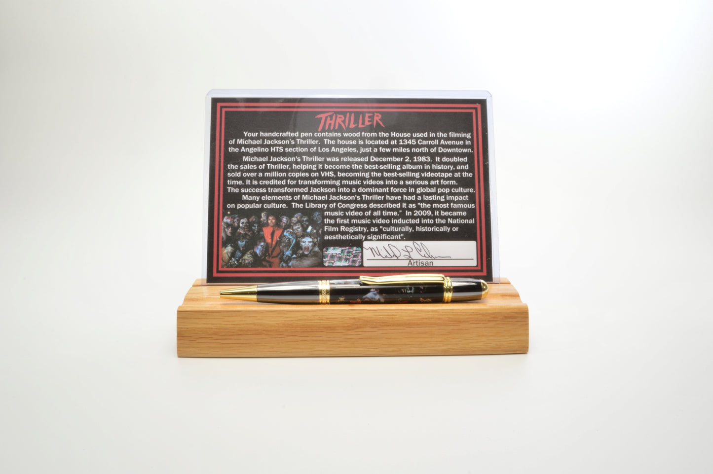 Handcrafted Pen Featuring a Small Piece of Wood From Michael Jackson's Thriller Video House