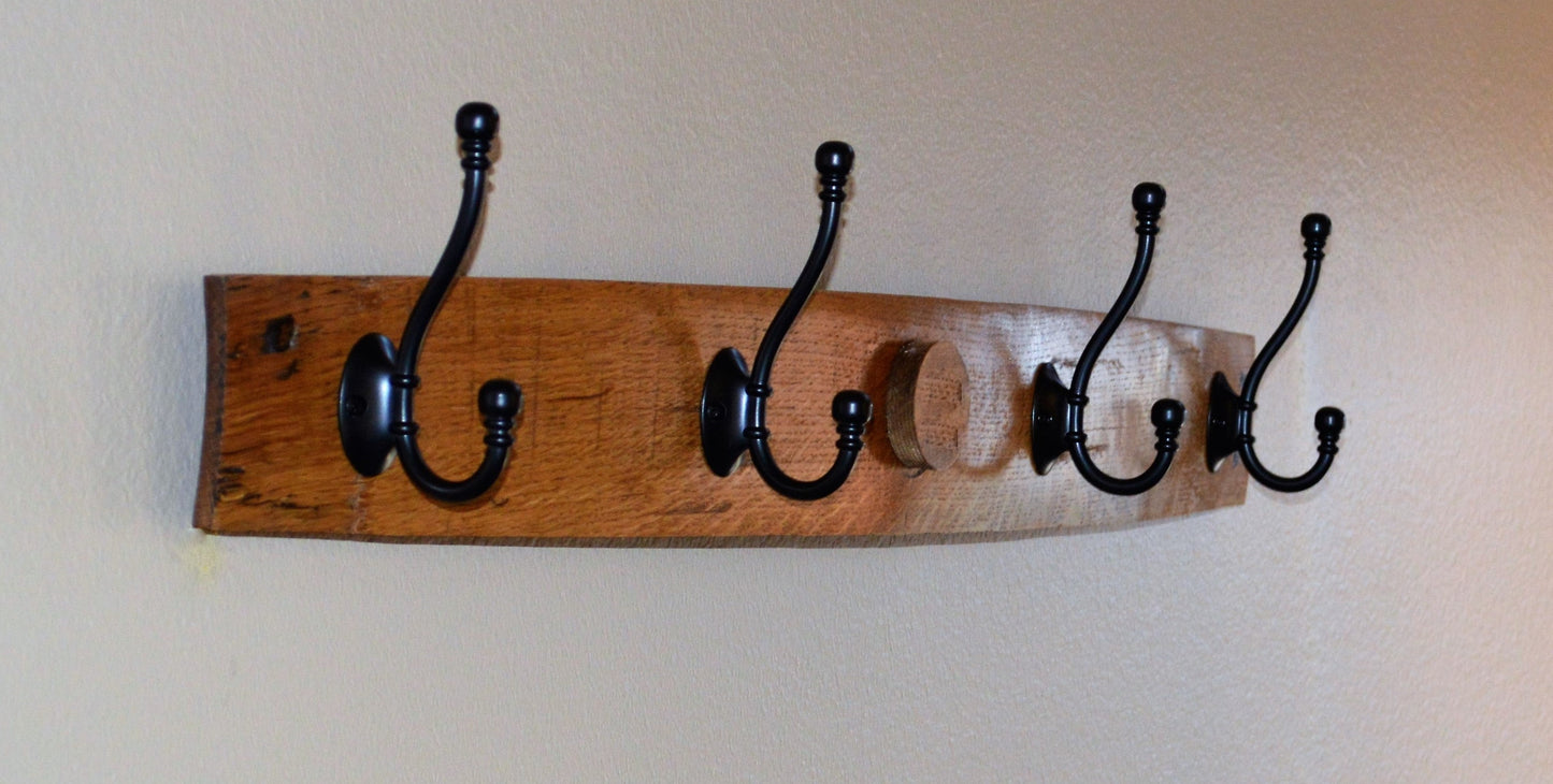 Whiskey Barrel Stave Coat Rack / Hat Rack  From a Used Jack Daniels Oak Whiskey Barrel