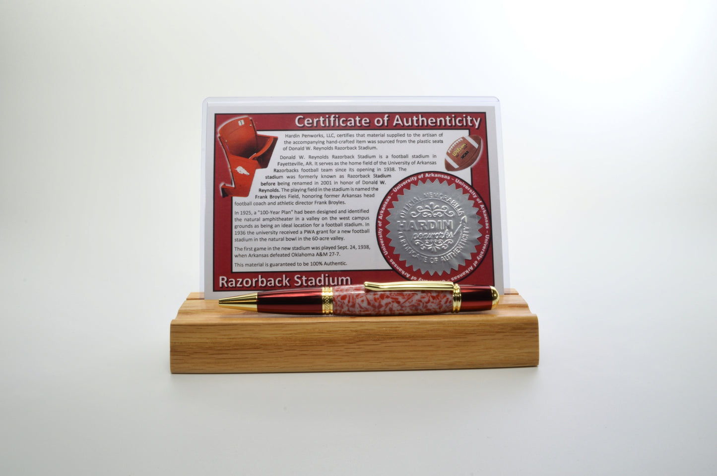 Handcrafted Pen Made From University of Arkansas Razorback Stadium Plastic Stadium Seats