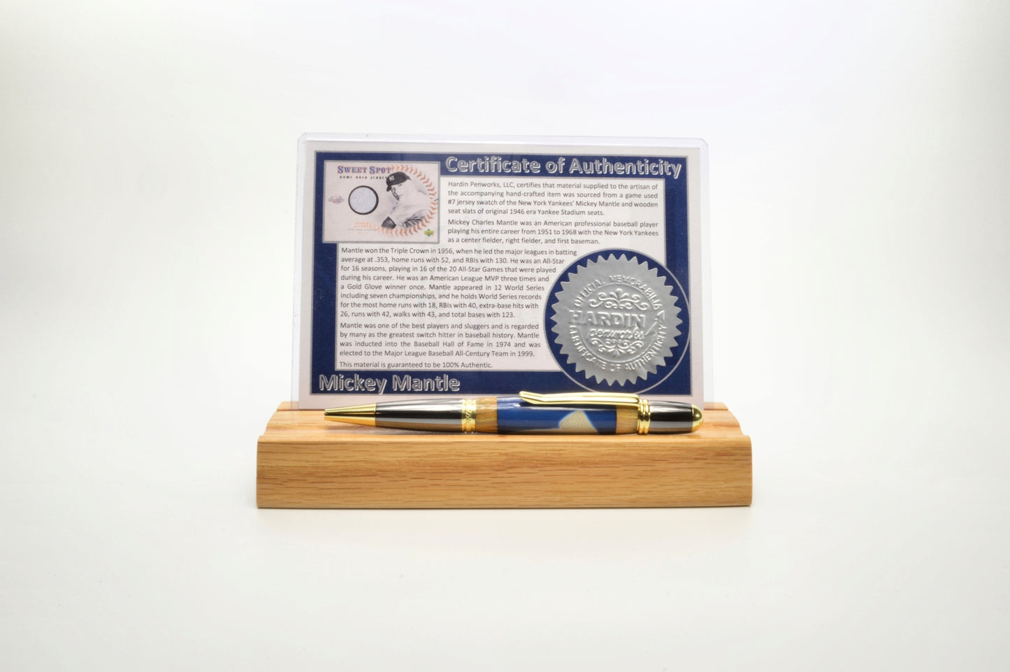Handcrafted Pen Made With A Swatch From A Mickey Mantle Game Used Jersey And Wood From A Yankee Stadium Seat