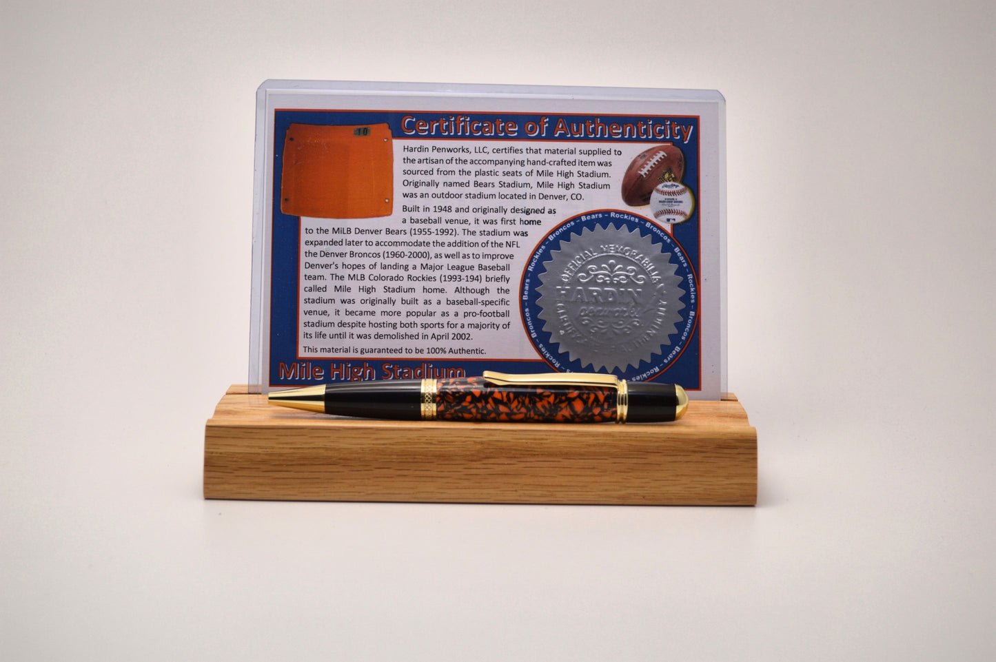 Handcrafted Pen Made From Denver Broncos Mile High Stadium Plastic Stadium Seat