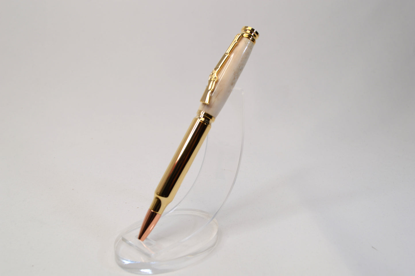 Deer Antler Bullet Cartridge Twist Pen  in Gold Finish with Velvet Gift Bag