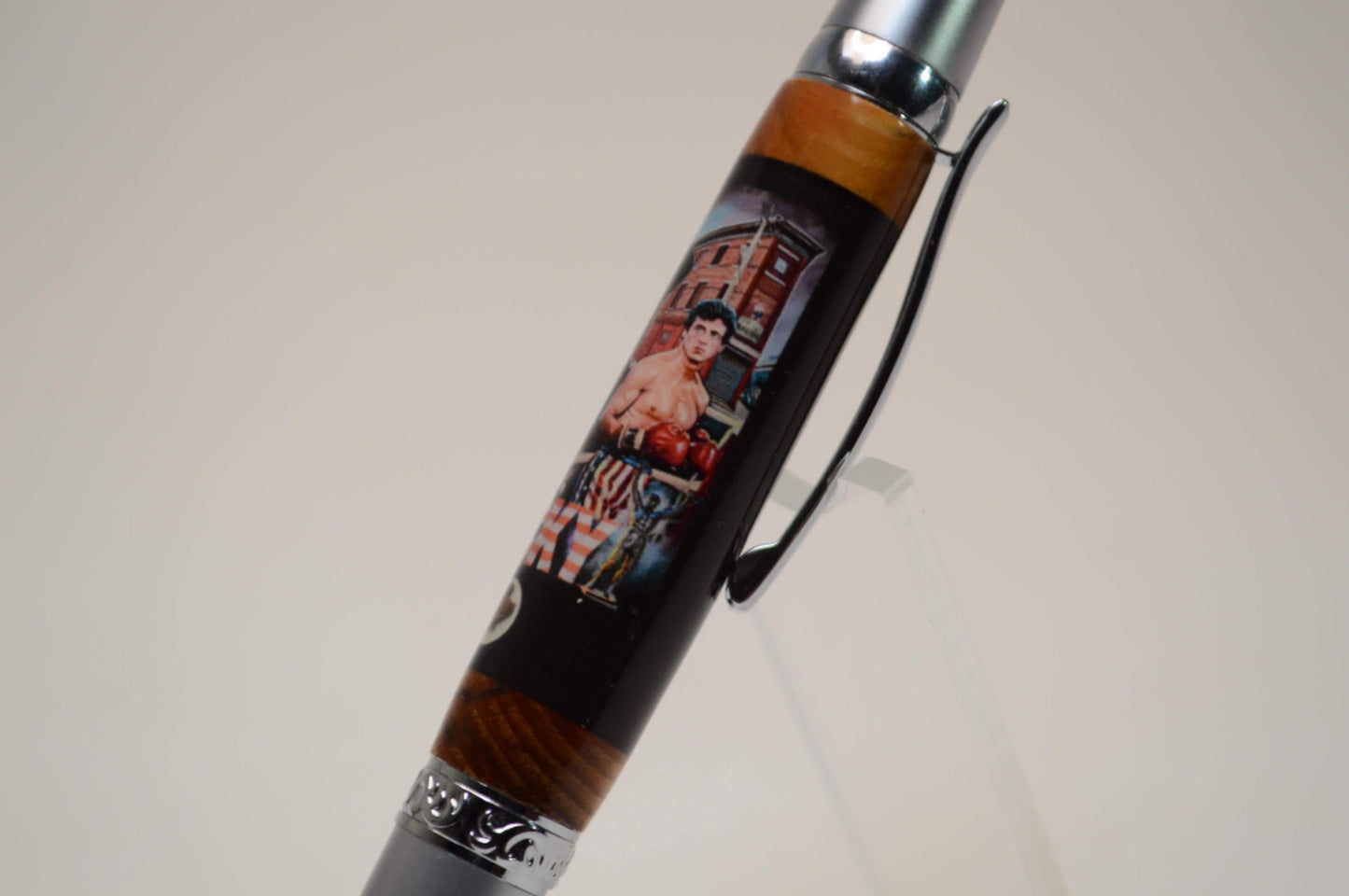 Handcrafted Twist Pen Made with Wood and Brick Sourced from MIcks Gym from the Movie Rocky