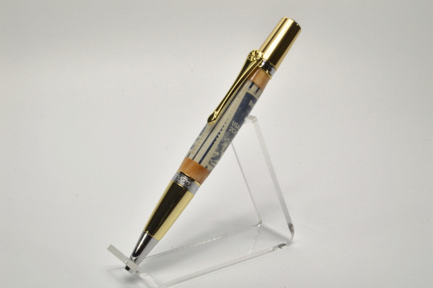 Twist Pen made with Wood from a Yankee Stadium Seat and a Babe Ruth Stamp Embedded in Acrylic