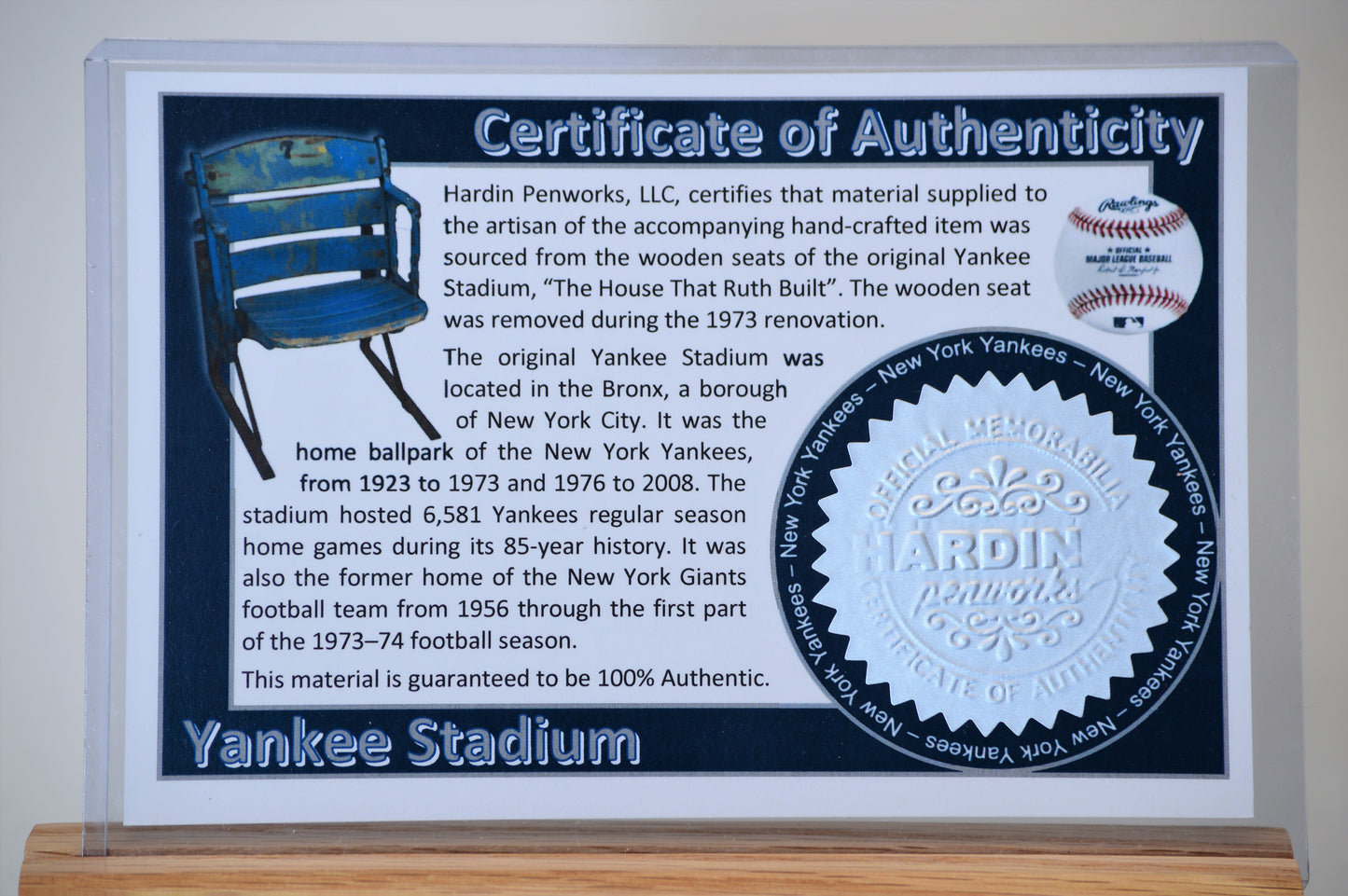 Twist Pen Made from Actual Yankee Stadium Wooden Stadium Seat