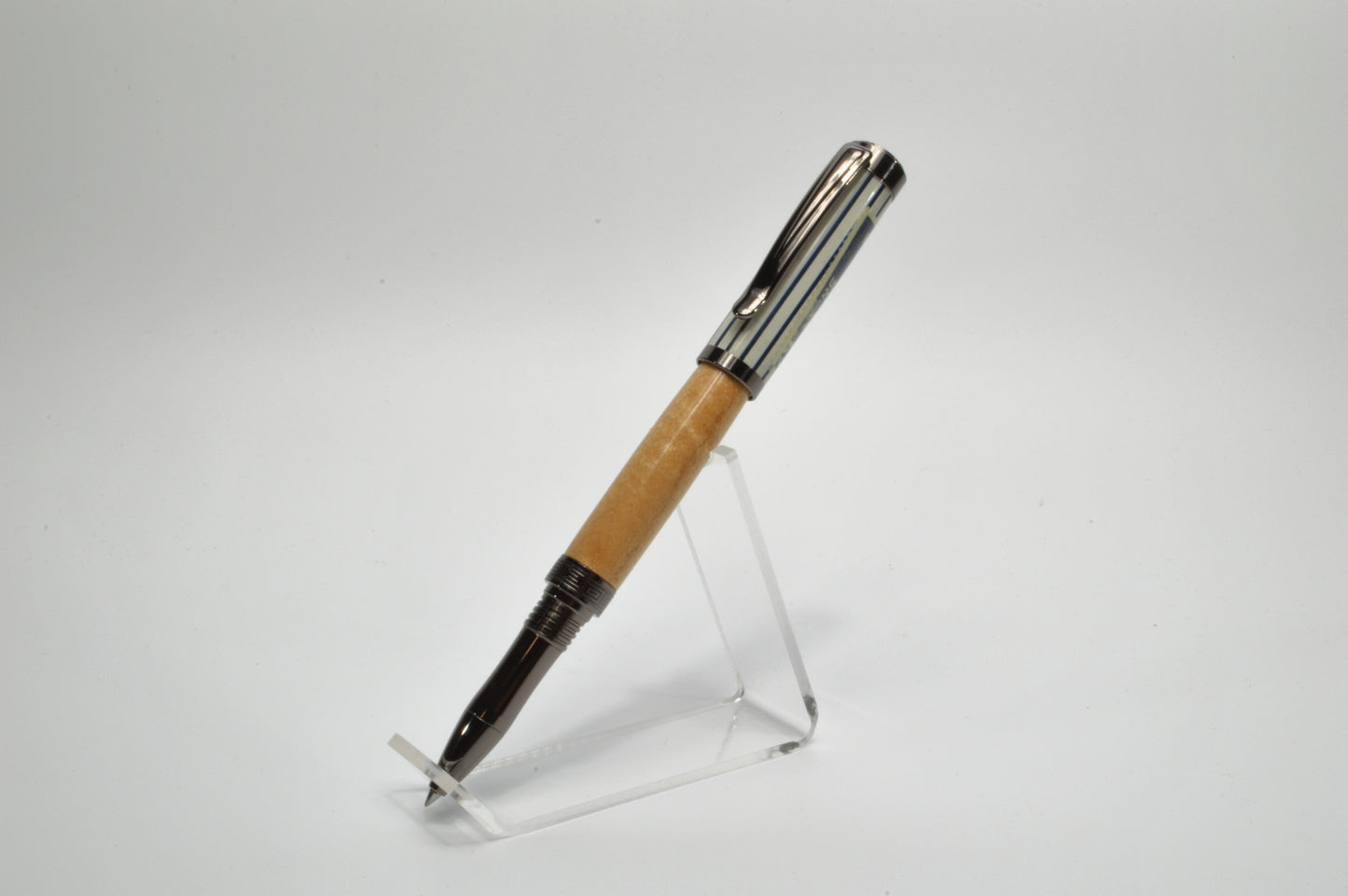 Rollerball Pen made with Wood from a Yankee Stadium Seat and a Babe Ruth Stamp Embedded in Acrylic