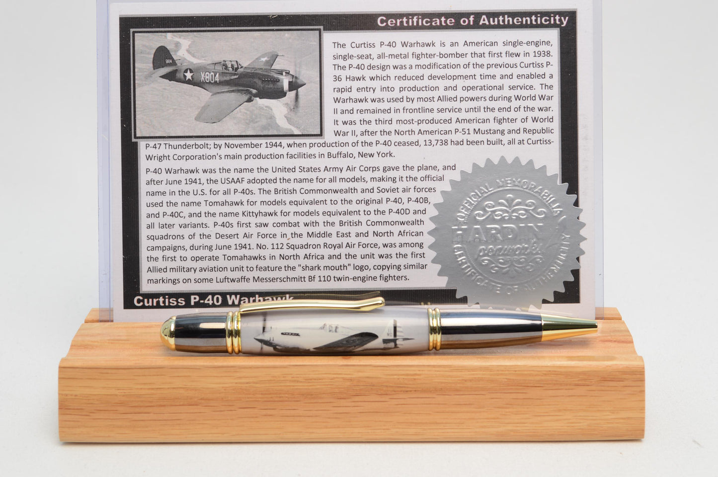 Handcrafted Pen Made With A Small Piece of P40 Warhawk Aluminum Skin Cast in Acrylic