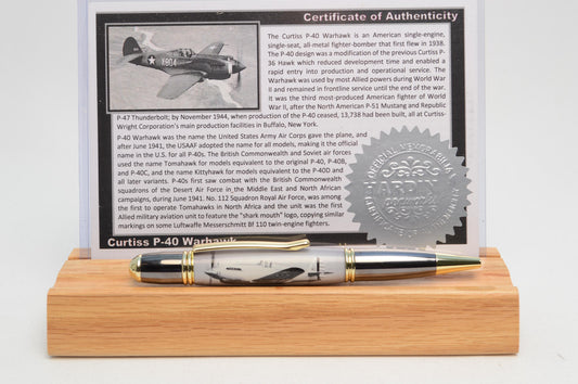 Handcrafted Pen Made With A Small Piece of P40 Warhawk Aluminum Skin Cast in Acrylic