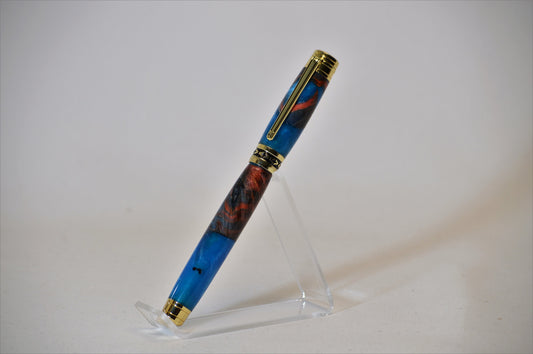 One of a Kind Fountain Pen in Gold with Hybrid Acrylic and Maple Burl Body