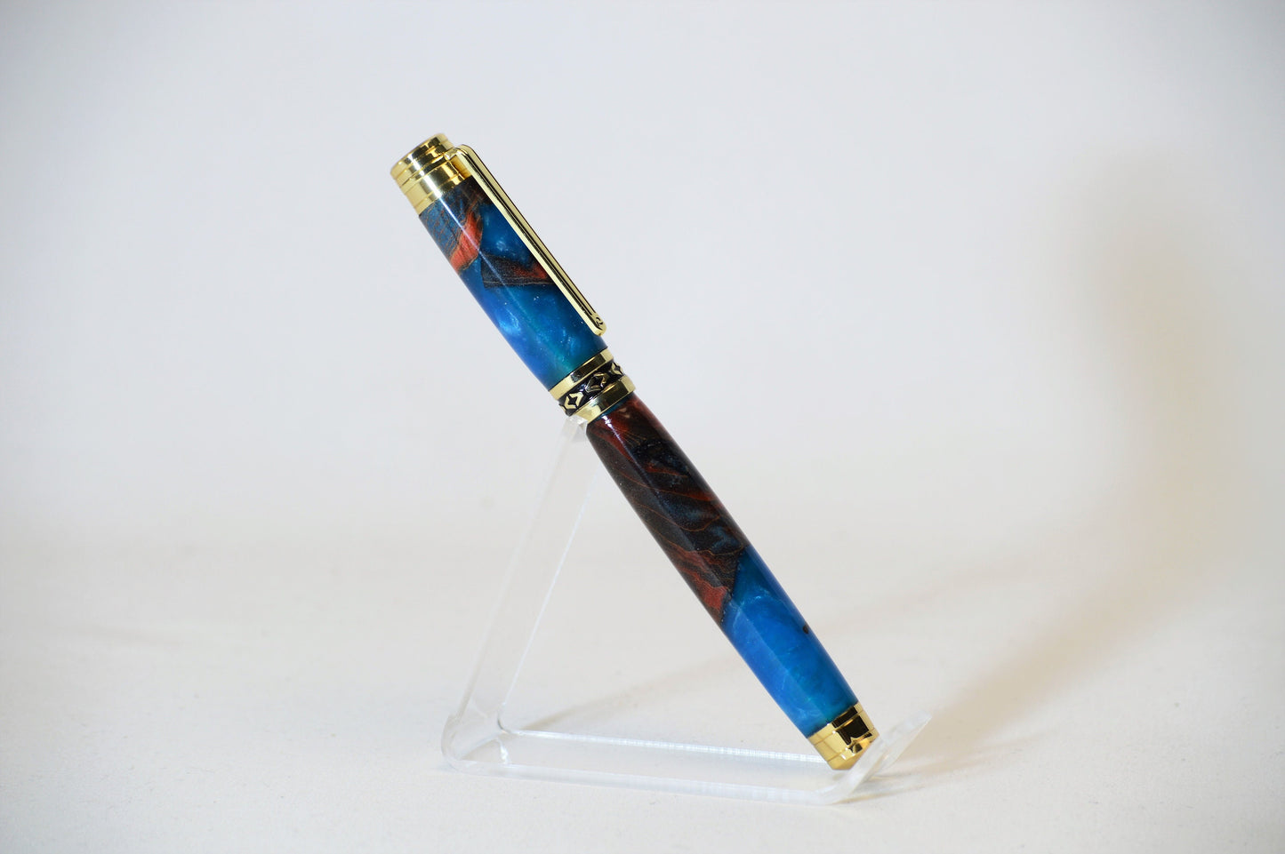 One of a Kind Fountain Pen in Gold with Hybrid Acrylic and Maple Burl Body