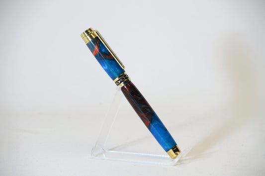 One of a Kind Fountain Pen in Gold with Hybrid Acrylic and Maple Burl Body