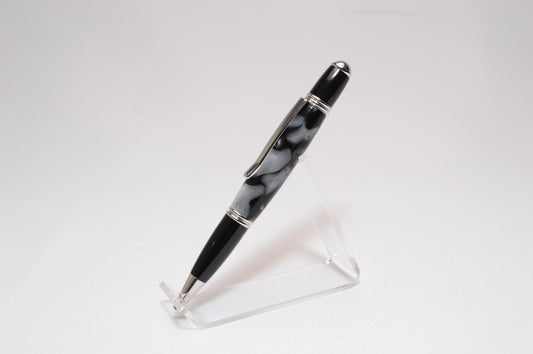 Elegant Handcrafted Twist Pen in Striking Black and White Acrylic with Rhodium and Black Chrome Finish