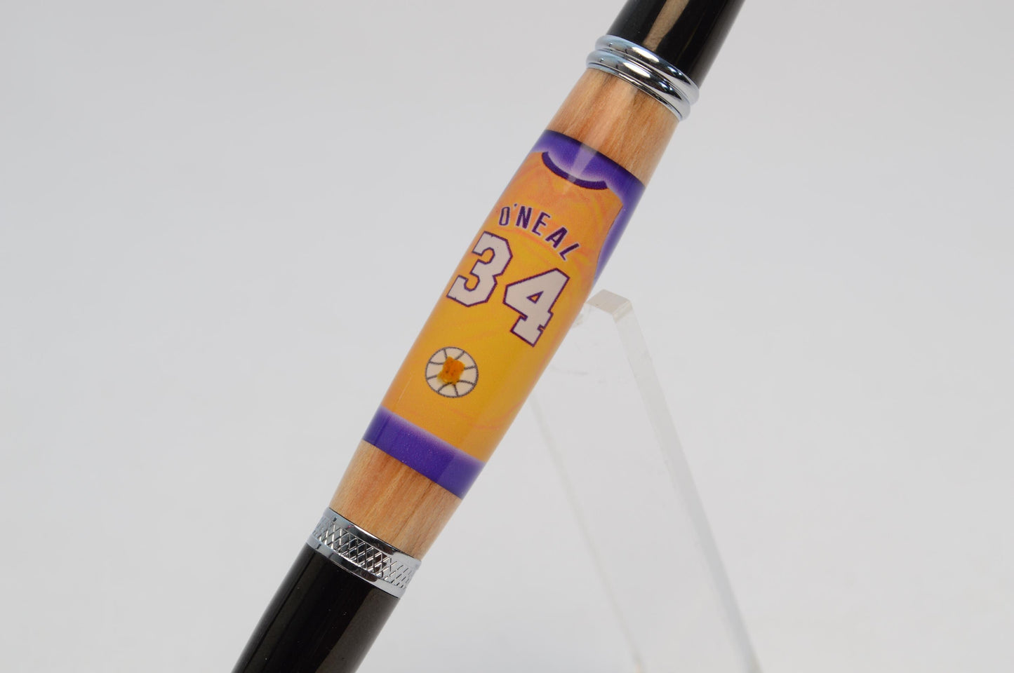 Handcrafted Pen Made With a Swatch from a Shaquille O'Neal Game Used Jersey and Wood from The Forum