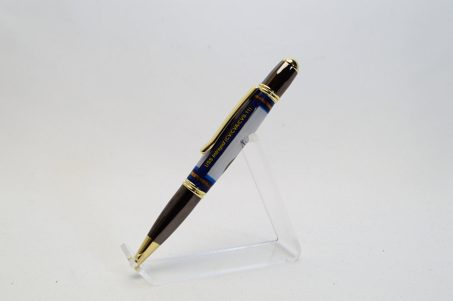 Handcrafted USS Intrepid Twist Pen Made From Cast Acrylic and Wood From the Aircraft Carrier USS Intrepid