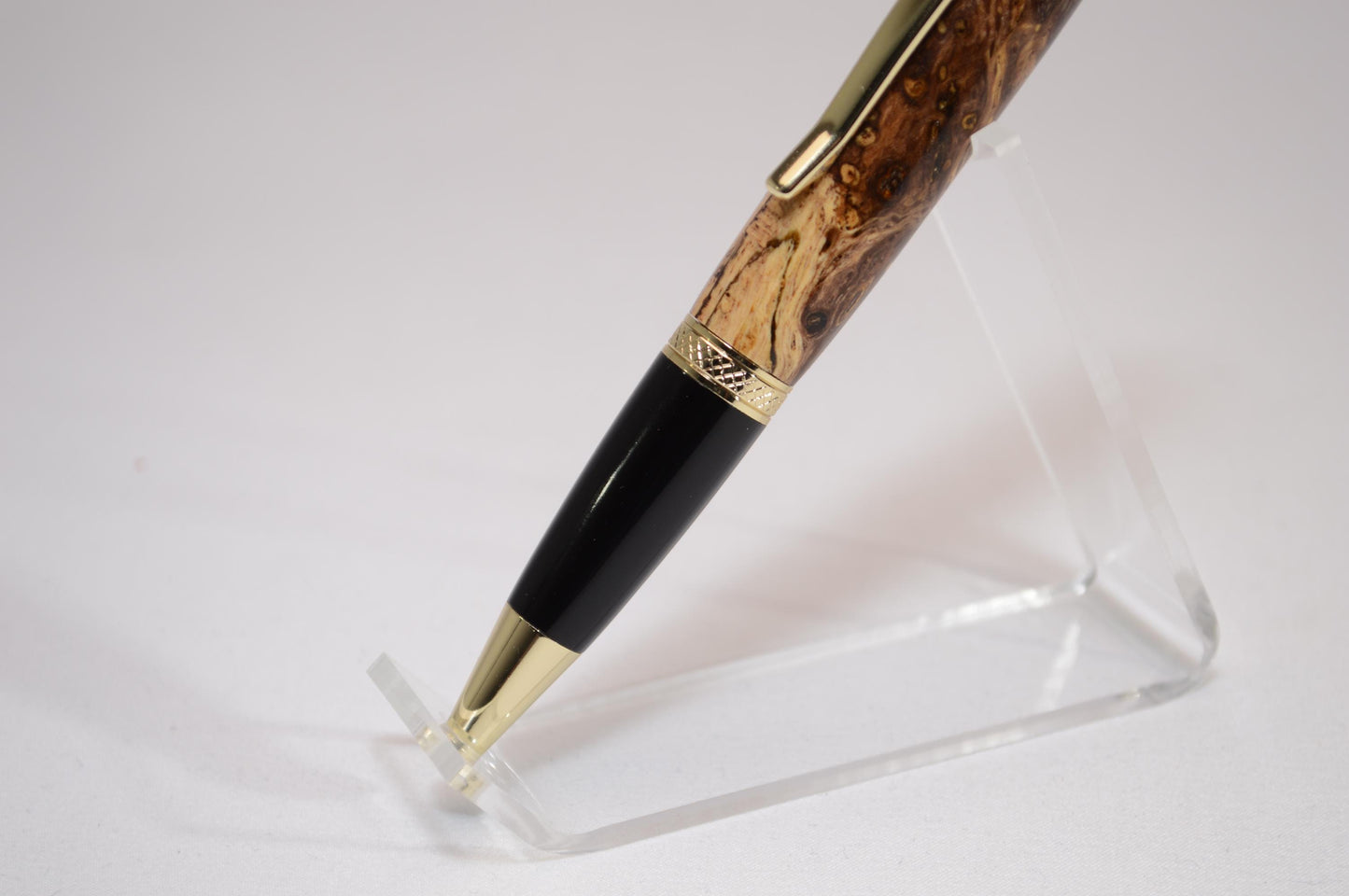 Handcrafted Spalted Oak Twist Pen with Gold and Black Chrome Finish