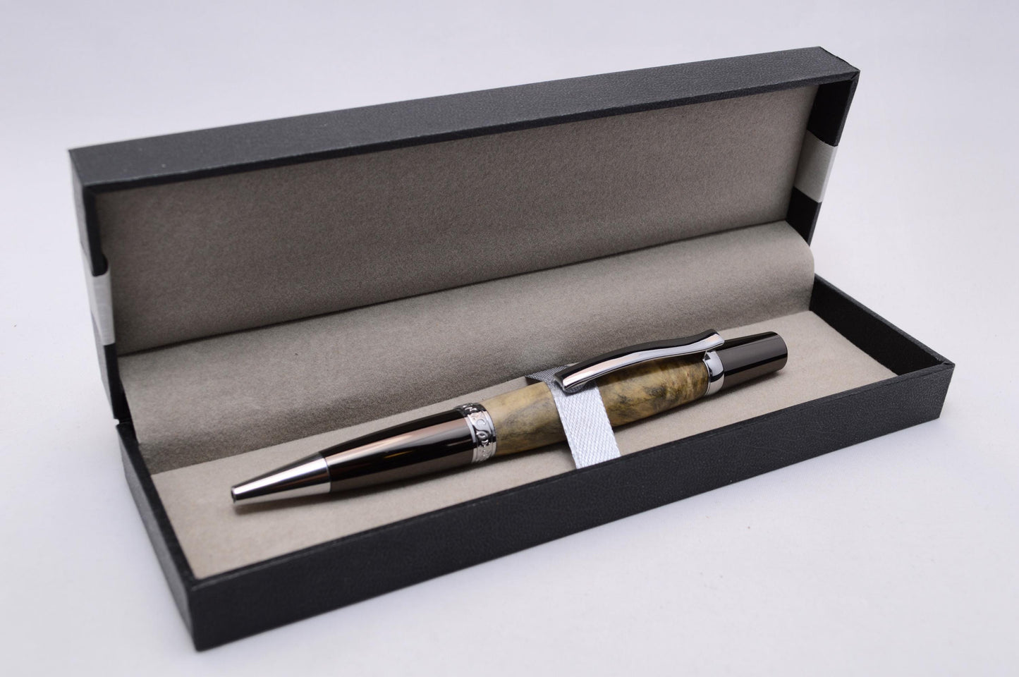 Elegant Handcrafted Buckeye Burl Twist Pen in Chrome and Gunmetal Finish