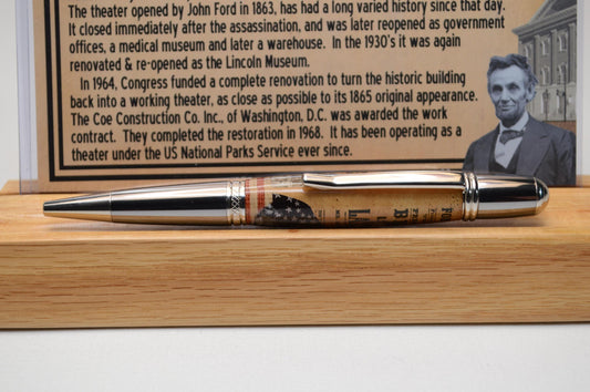 Handcrafted President Abraham Lincoln - Ford Theater Twist Pen in Platinum and Black Titanium