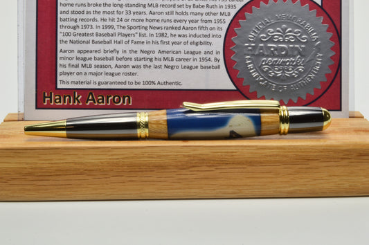 Handcrafted Pen Made With A Hank Aaron Game Used Jersey Swatch & Fulton County Stadium Seat Wood