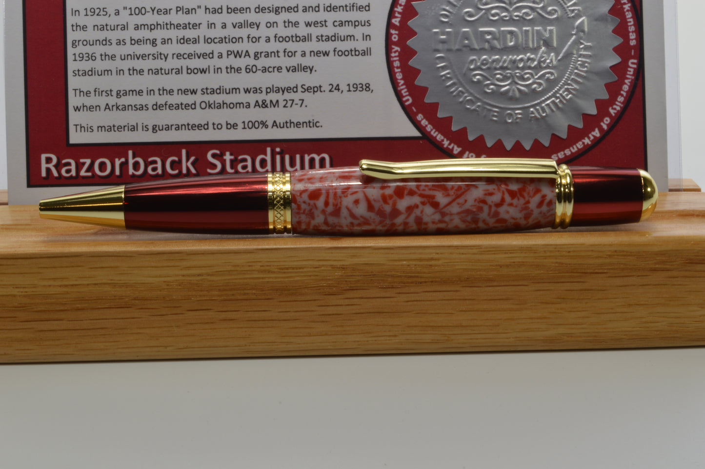 Handcrafted Pen Made From University of Arkansas Razorback Stadium Plastic Stadium Seats