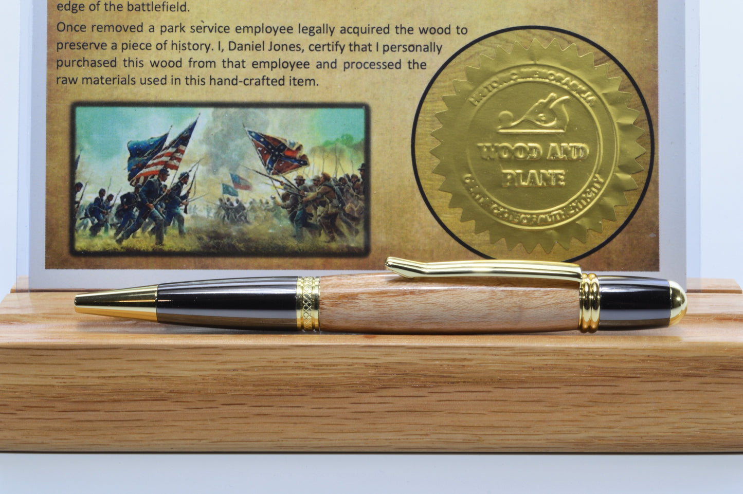 Handcrafted Gettysburg Battlefield Witness Wood Pen in Gold Titanium and Black Titanium